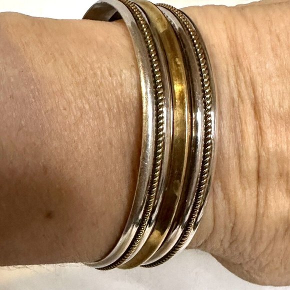 Vintage Navajo signed Jerry Cowboy Sterling & 12K GF Mixed Metal Cuff Bracelet - Picture 4 of 4